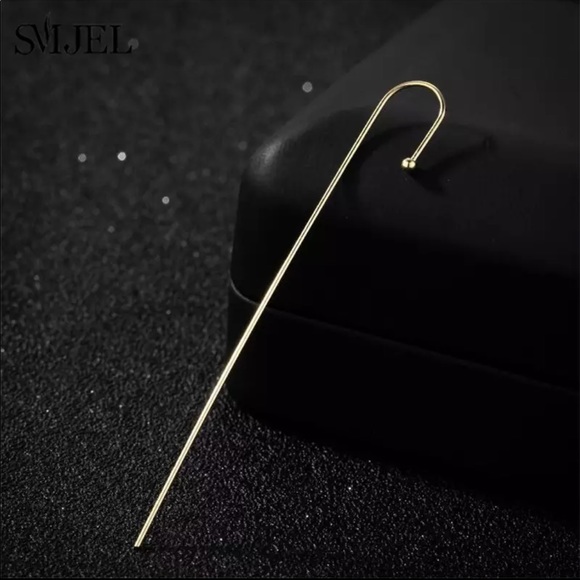 Ear Needle Wrap Crawler Hook Surround Auricle Stud Copper Piercing gold earring - Picture 8 of 9